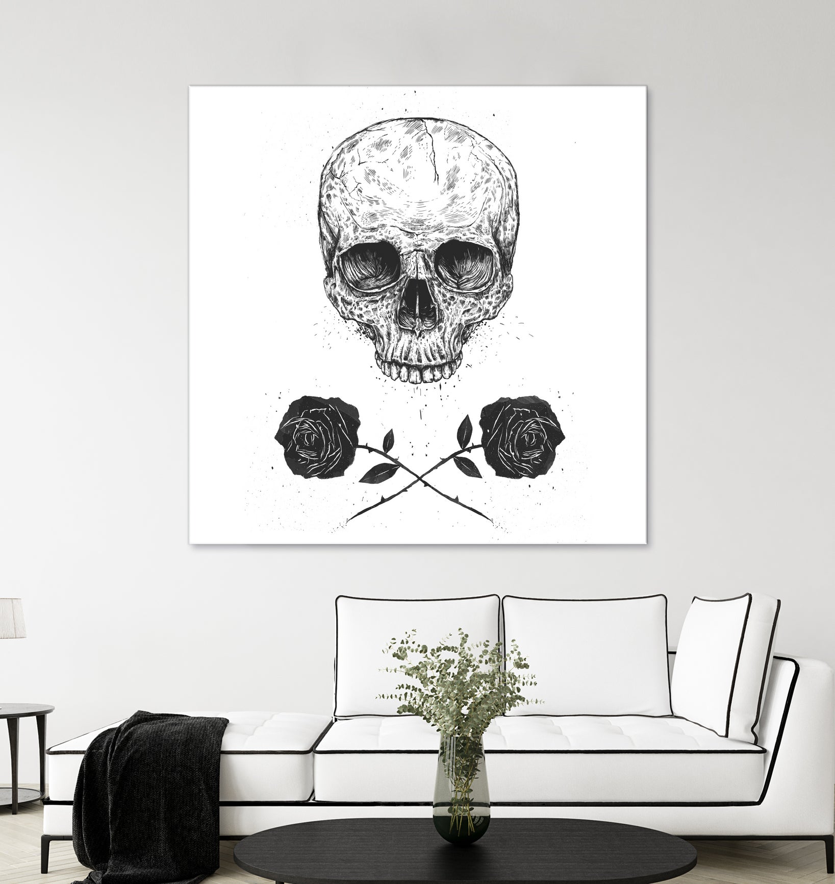 Skull N' Roses by Solti Balázs on GIANT ART - white digital drawing