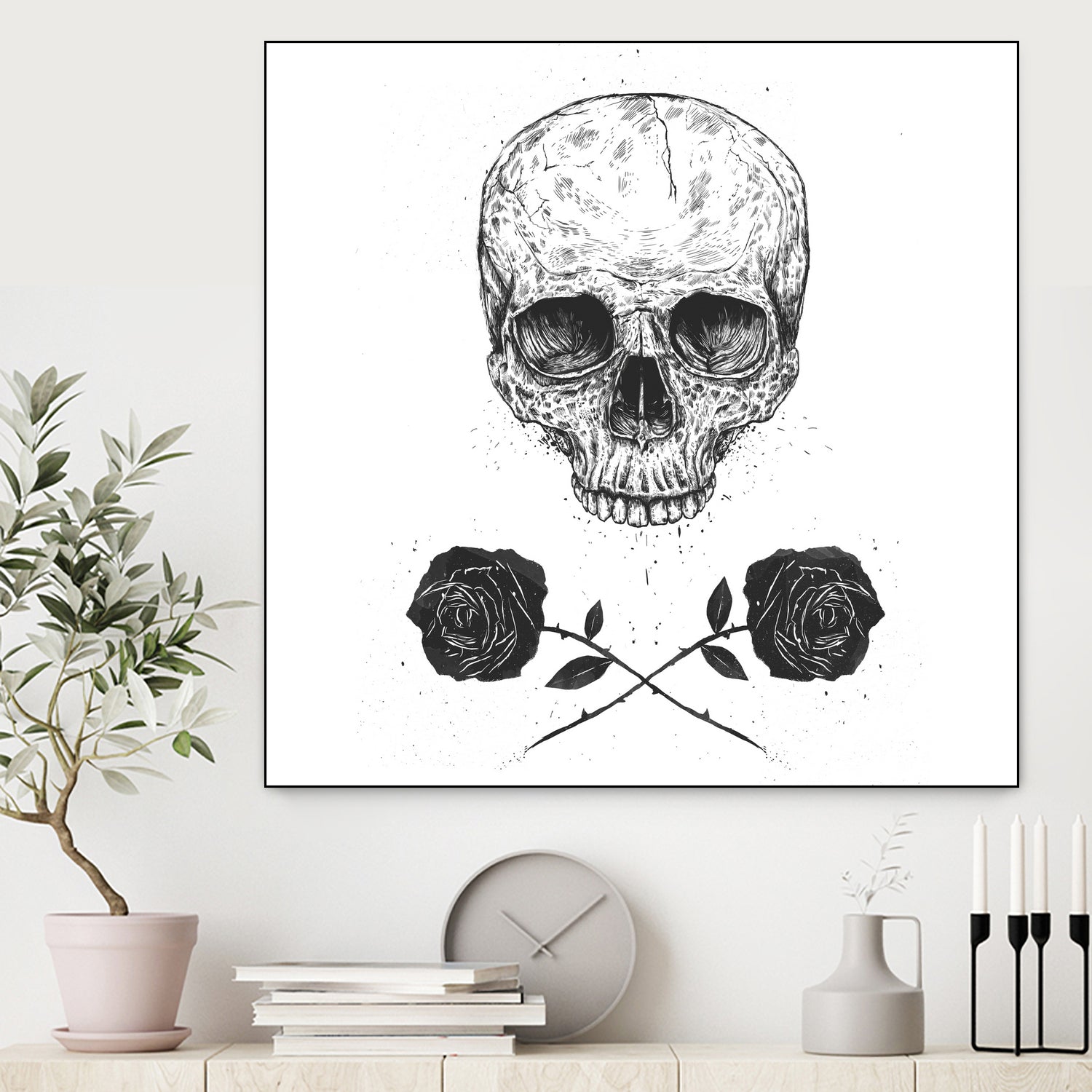 Skull N' Roses by Solti Balázs on GIANT ART - white digital drawing