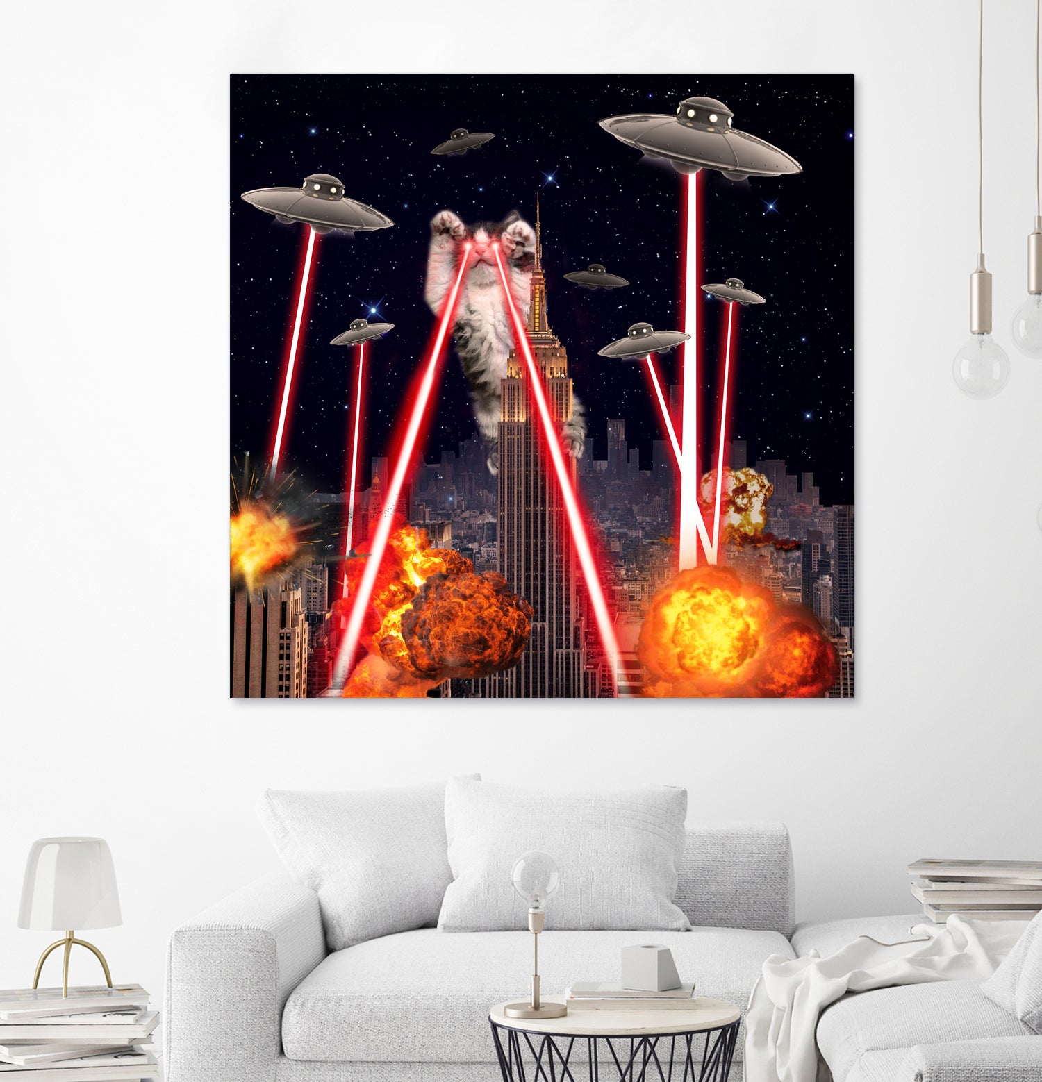 Cat Attack New York City Ufo Explosions Lasers by Damian Augustyniak on GIANT ART - black photo manipulation