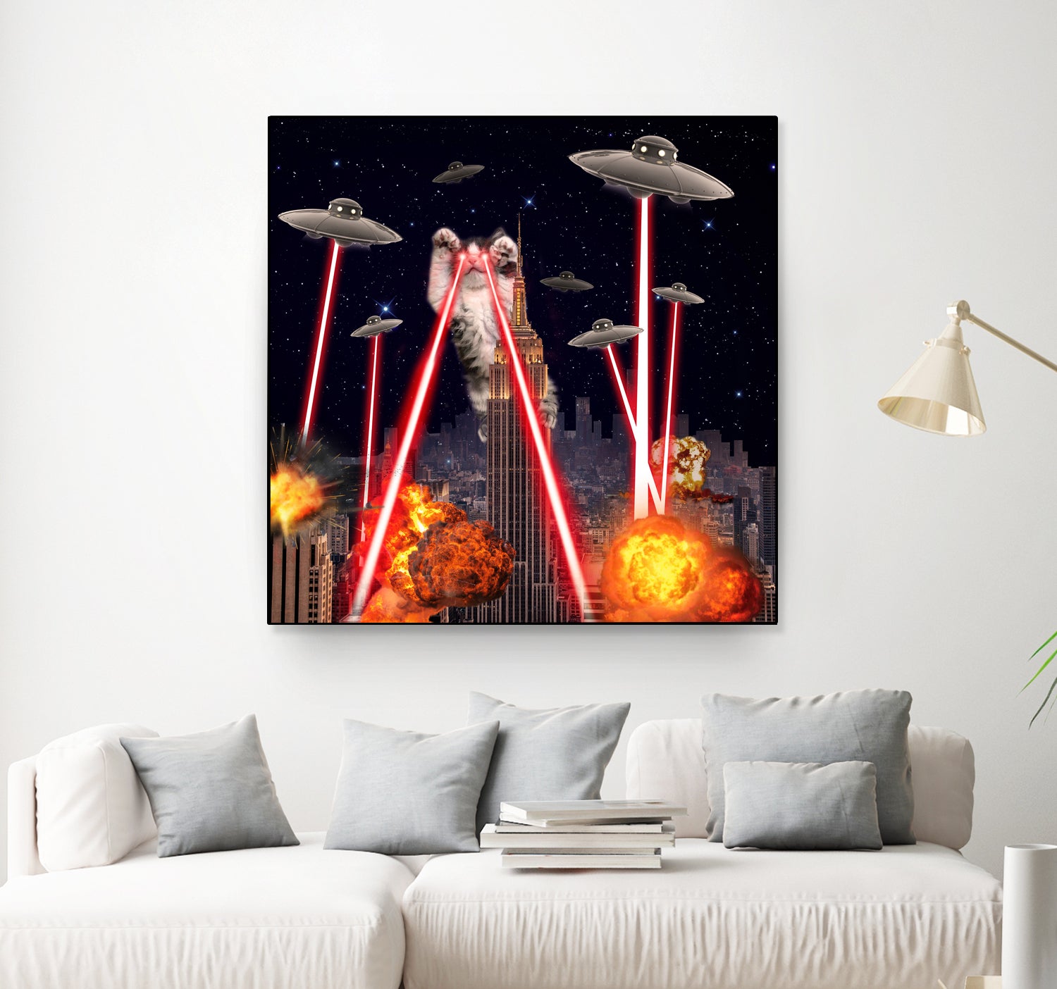 Cat Attack New York City Ufo Explosions Lasers by Damian Augustyniak on GIANT ART - black photo manipulation