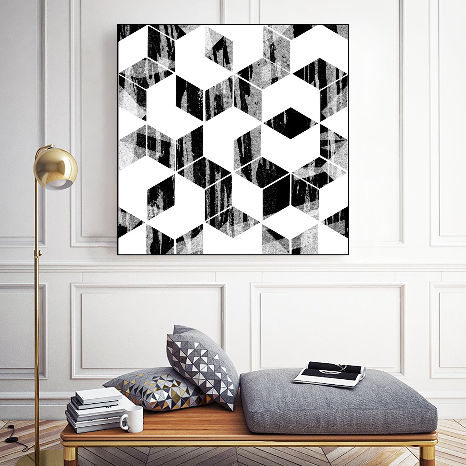 Elegant Black and White Geometric Design by Brigitte Carre on GIANT ART - black digital painting