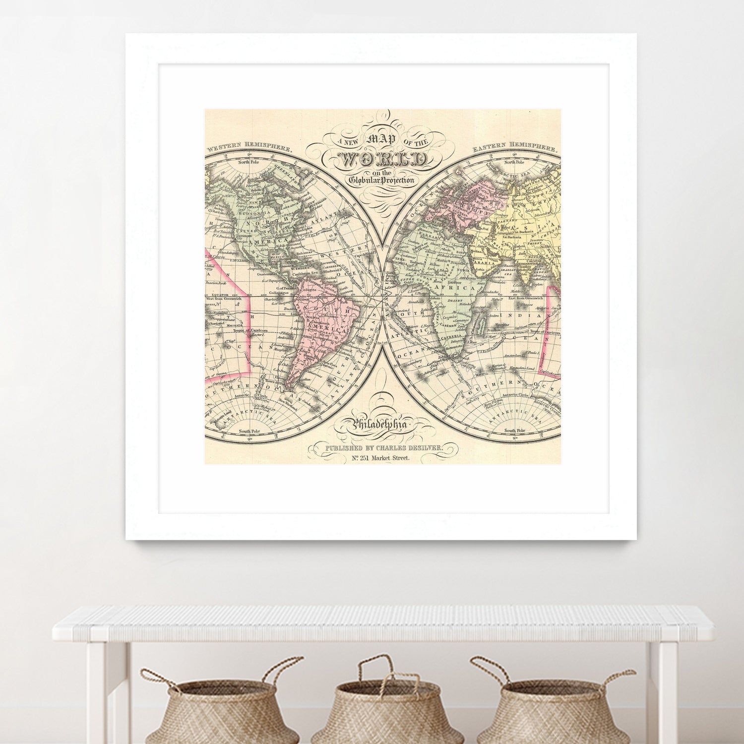 Vintage Map of The World (1856) by Adam Shaw on GIANT ART - white photo illustration