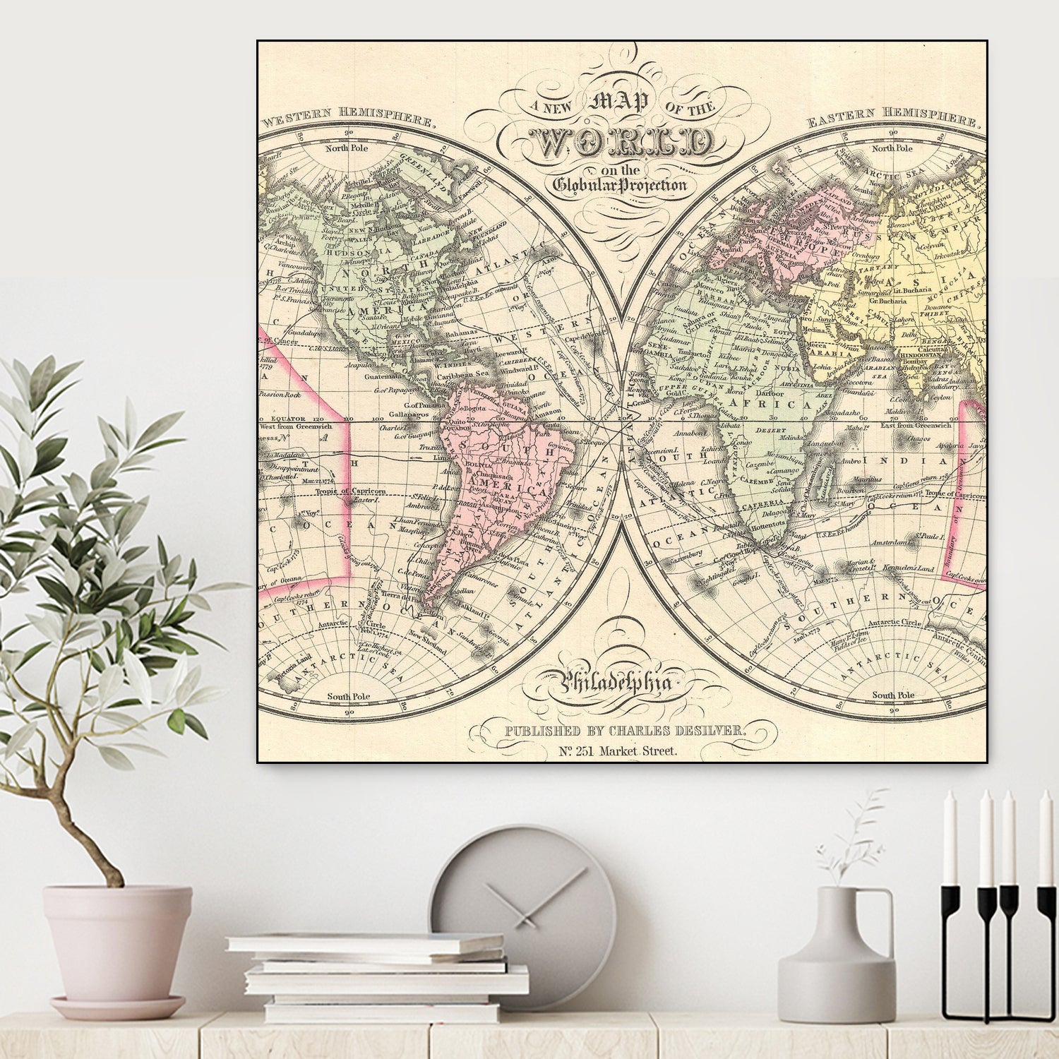 Vintage Map of The World (1856) by Adam Shaw on GIANT ART - white photo illustration