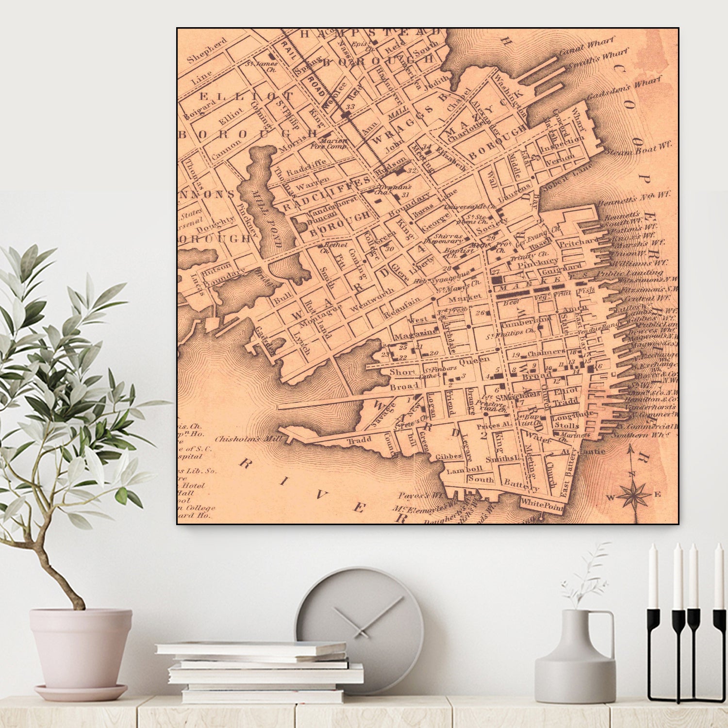 Vintage Map of Charleston South Carolina (1849) by Adam Shaw on GIANT ART - white photo illustration