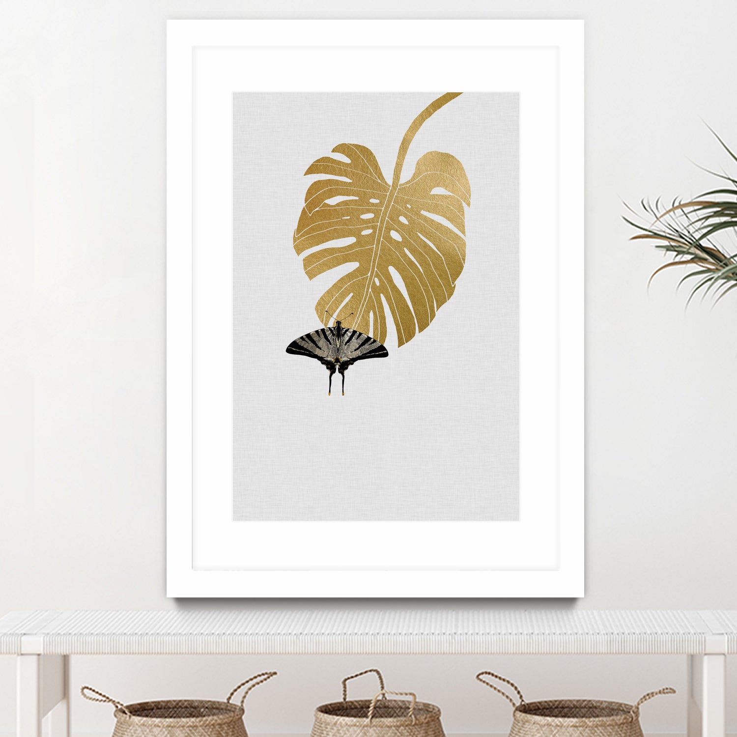 Butterfly & Monstera by Dana Shek on GIANT ART - white digital painting