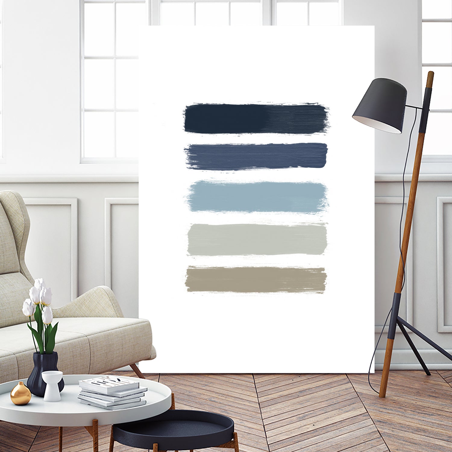 Blue & Taupe Stripes by Dana Shek on GIANT ART - white digital painting