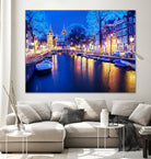 Winter Amsterdam Canal At Night With Boats by Michael Novik on GIANT ART - white photo illustration