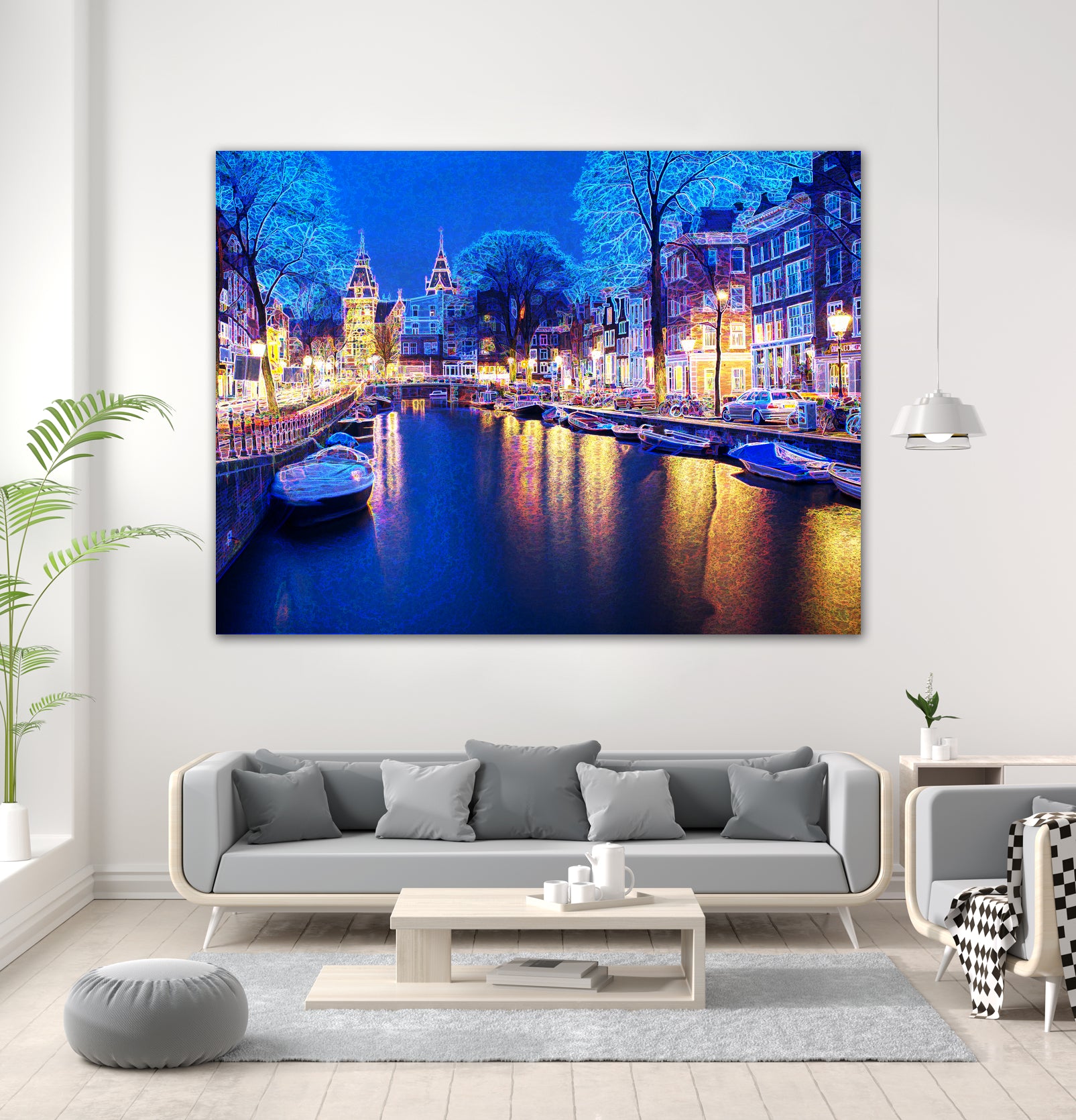 Winter Amsterdam Canal At Night With Boats by Michael Novik on GIANT ART - white photo illustration