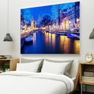 Winter Amsterdam Canal At Night With Boats by Michael Novik on GIANT ART - white photo illustration