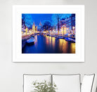 Winter Amsterdam Canal At Night With Boats by Michael Novik on GIANT ART - white photo illustration