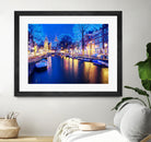 Winter Amsterdam Canal At Night With Boats by Michael Novik on GIANT ART - white photo illustration