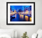 Winter Amsterdam Canal At Night With Boats by Michael Novik on GIANT ART - white photo illustration