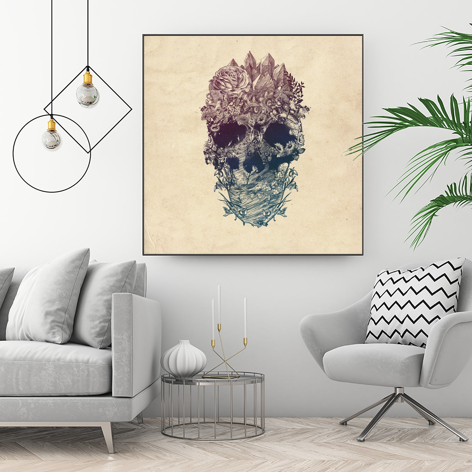 Skull Floral by Ali Gulec on GIANT ART - white digital drawing