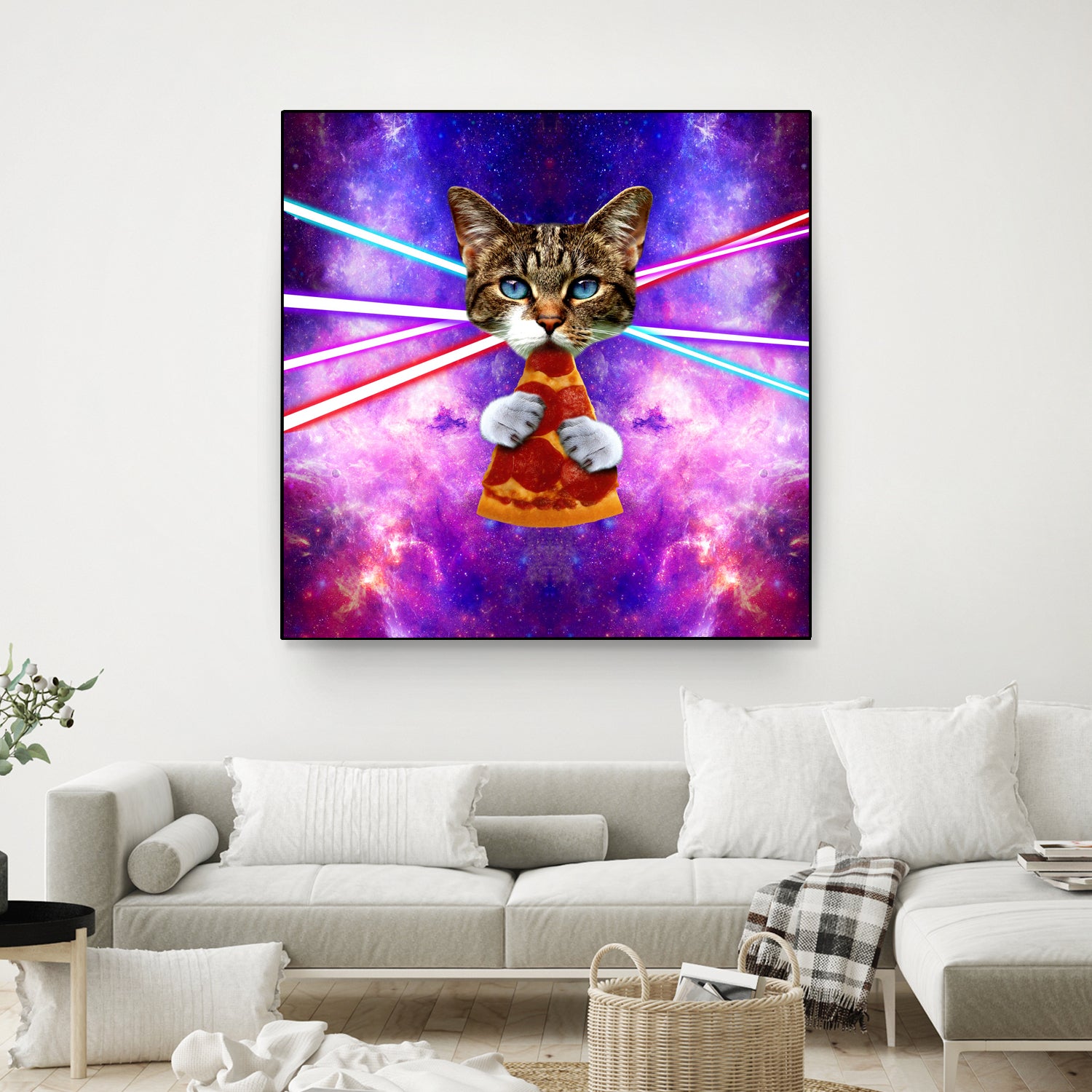 Cat Pizza Eating Cosmos Space galaxy by Damian Augustyniak on GIANT ART - blue photo manipulation