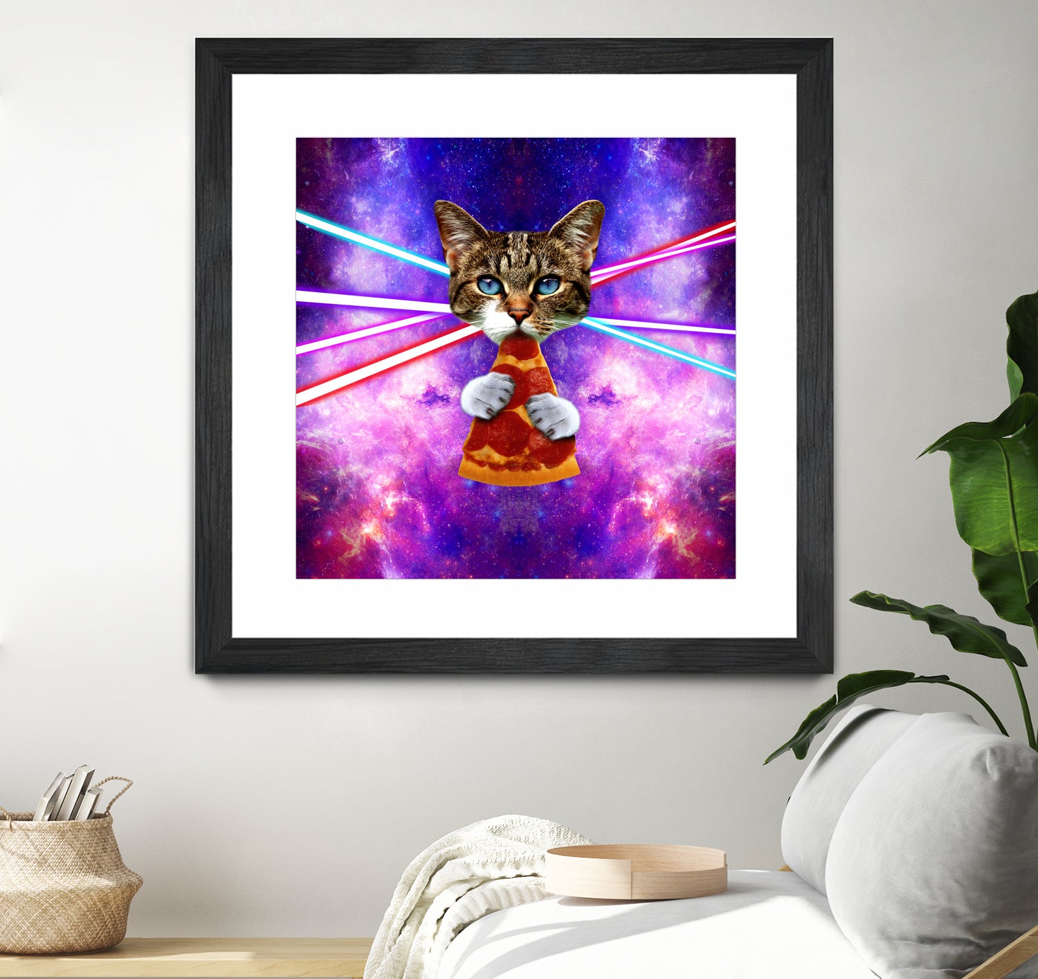 Cat Pizza Eating Cosmos Space galaxy by Damian Augustyniak on GIANT ART - blue photo manipulation