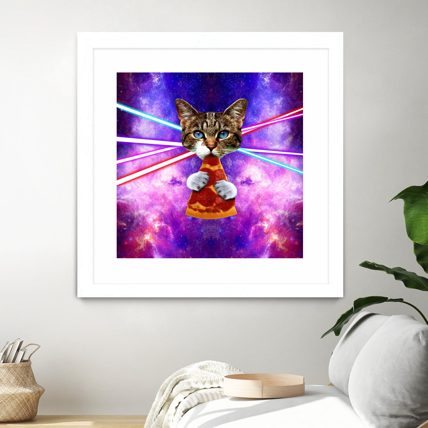 Cat Pizza Eating Cosmos Space galaxy by Damian Augustyniak on GIANT ART - blue photo manipulation