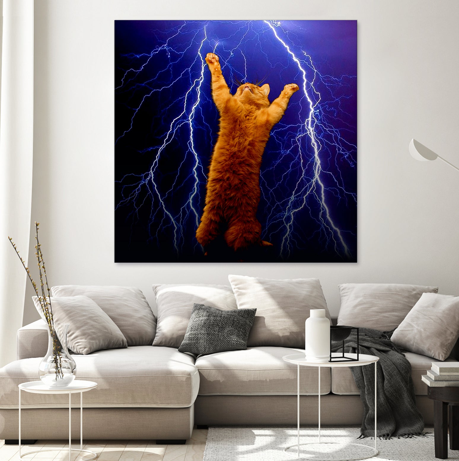 cat Thunders lighting space universe galaxy by Damian Augustyniak on GIANT ART - blue photo manipulation