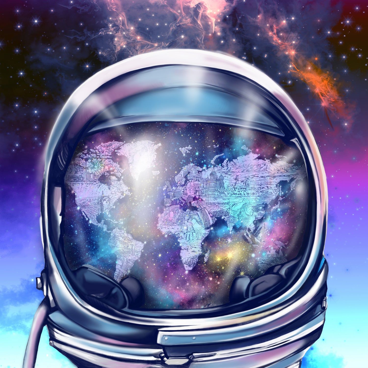 astronaut world map by Bekim Mehovic on GIANT ART - blue digital painting