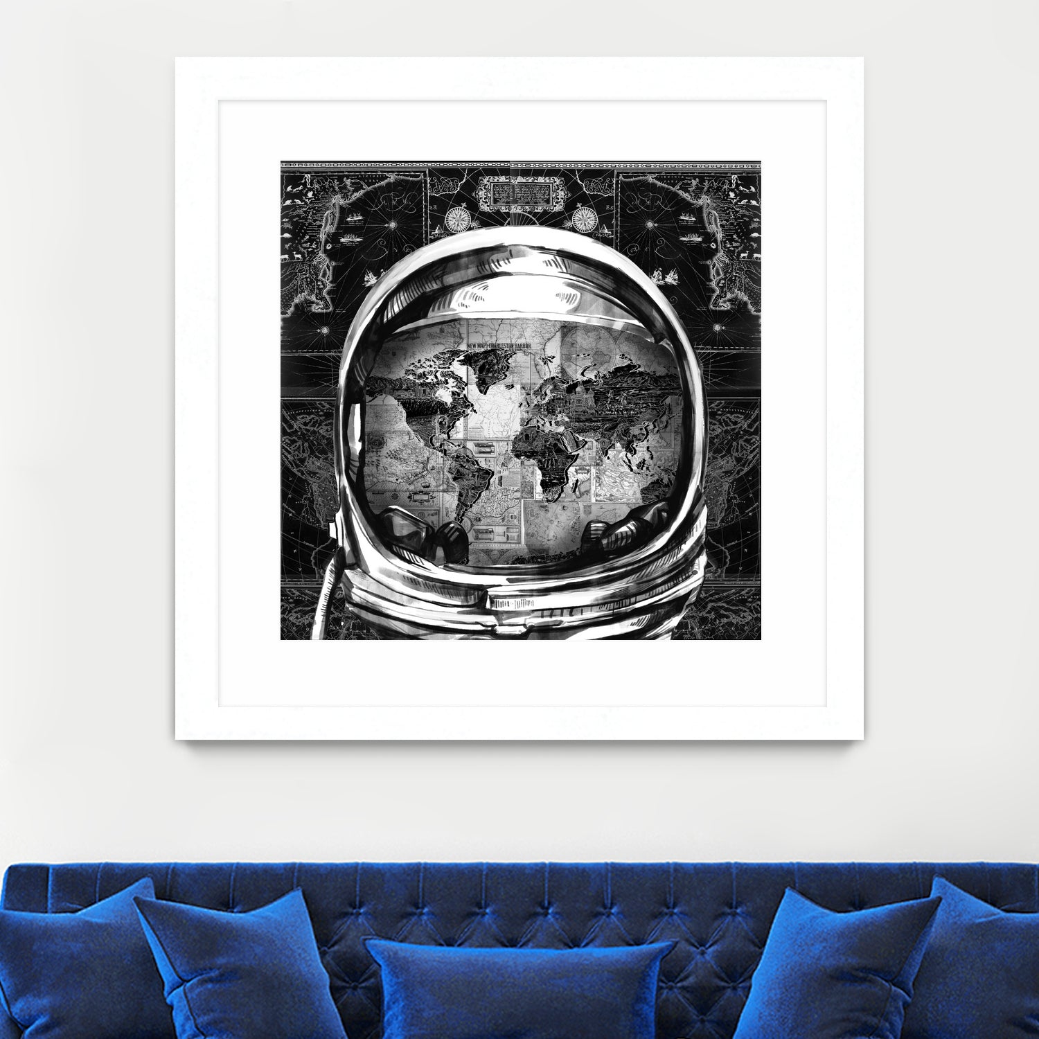 astronaut world map black and white by Bekim Mehovic on GIANT ART - black digital drawing