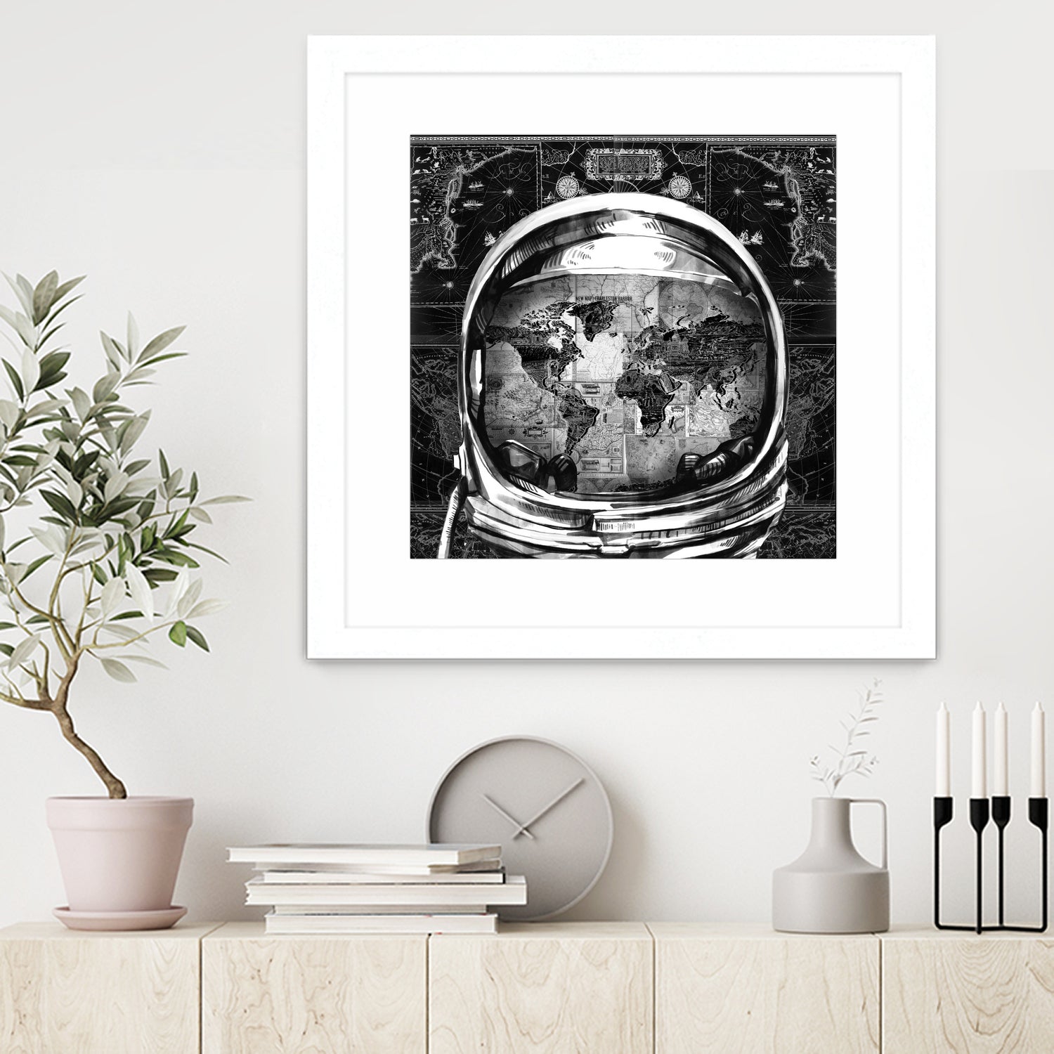 astronaut world map black and white by Bekim Mehovic on GIANT ART - black digital drawing