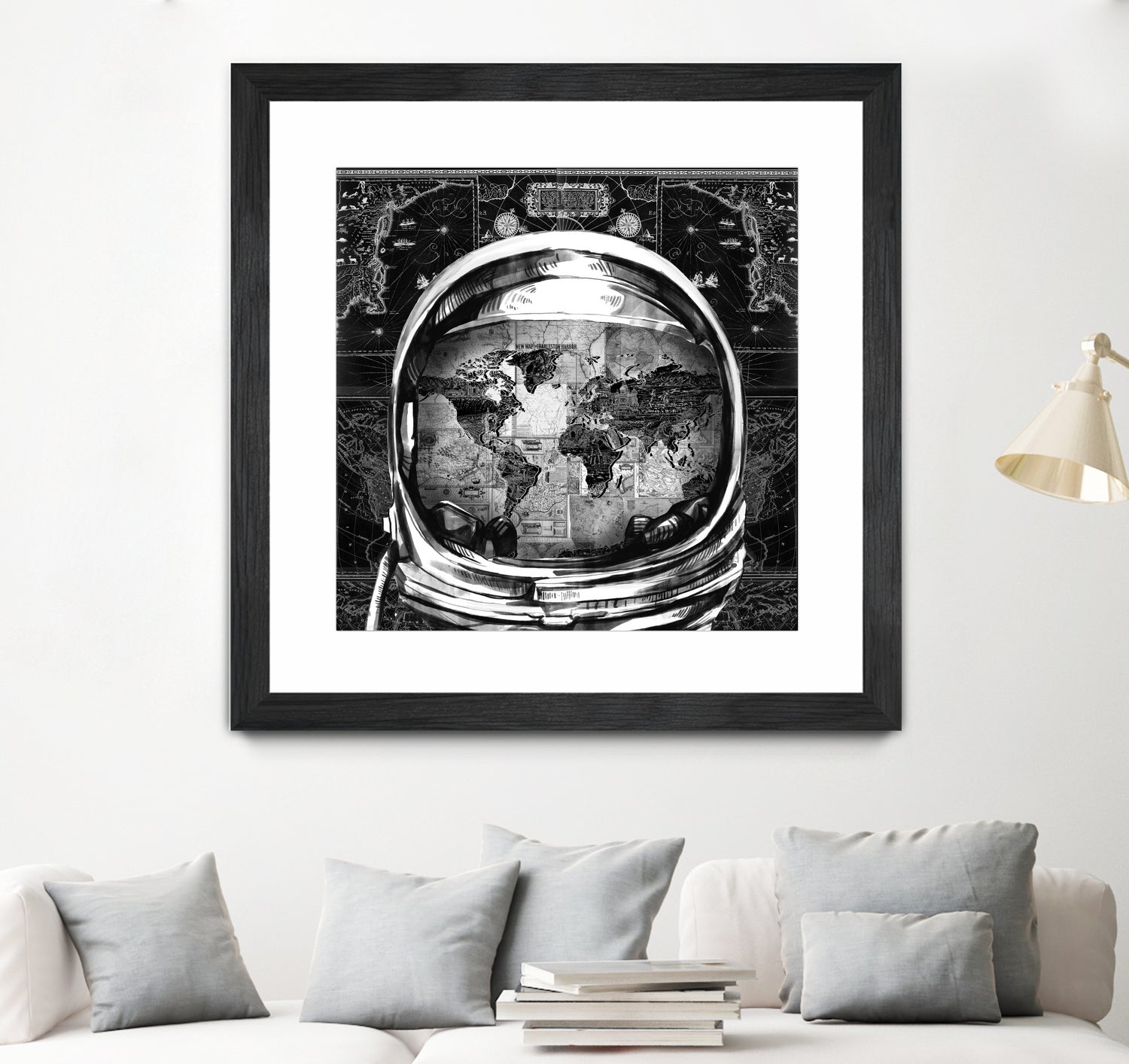 astronaut world map black and white by Bekim Mehovic on GIANT ART - black digital drawing