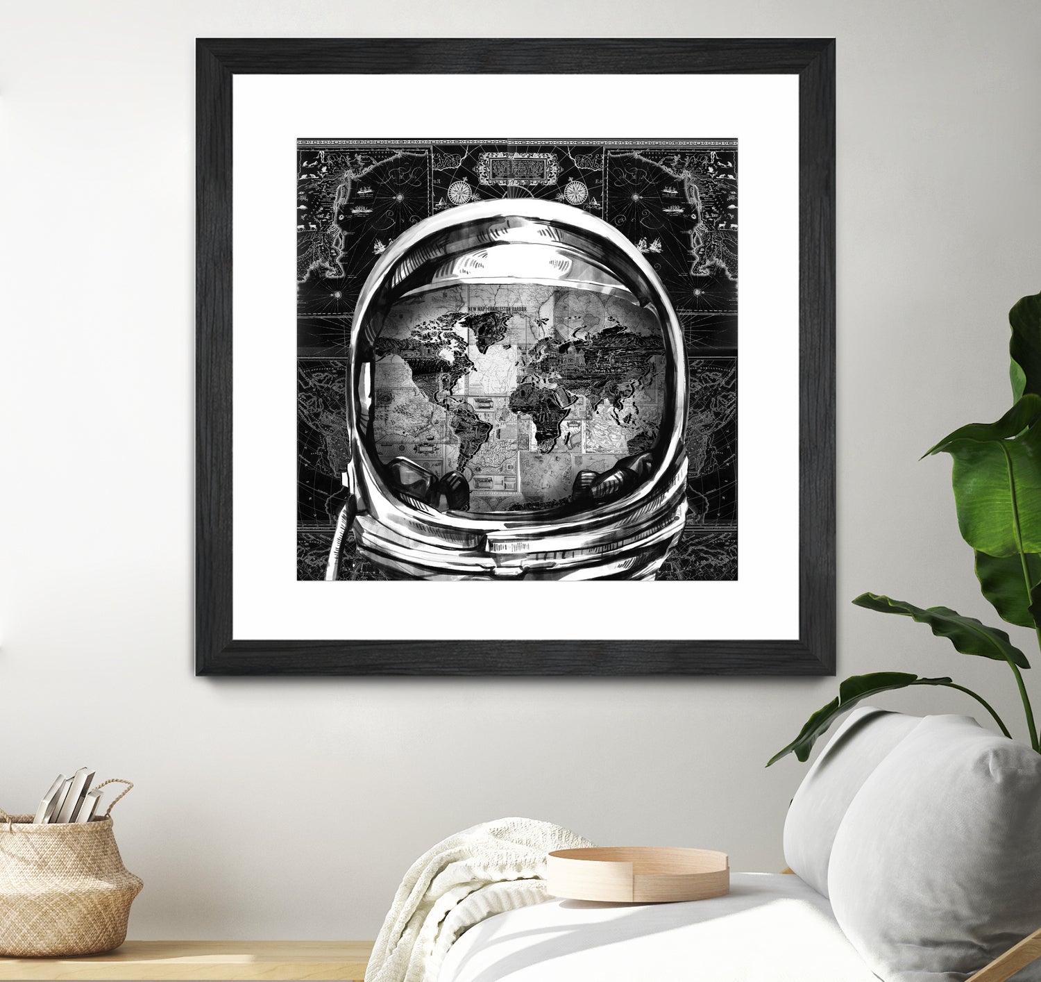 astronaut world map black and white by Bekim Mehovic on GIANT ART - black digital drawing