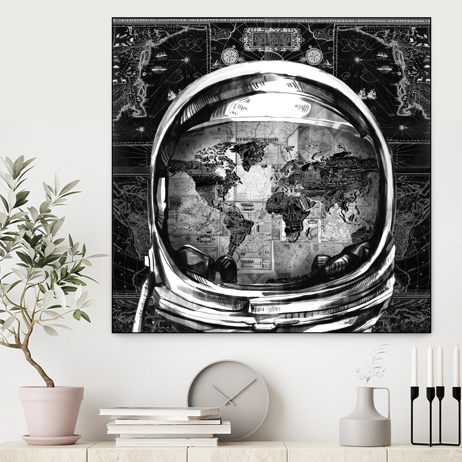 astronaut world map black and white by Bekim Mehovic on GIANT ART - black digital drawing