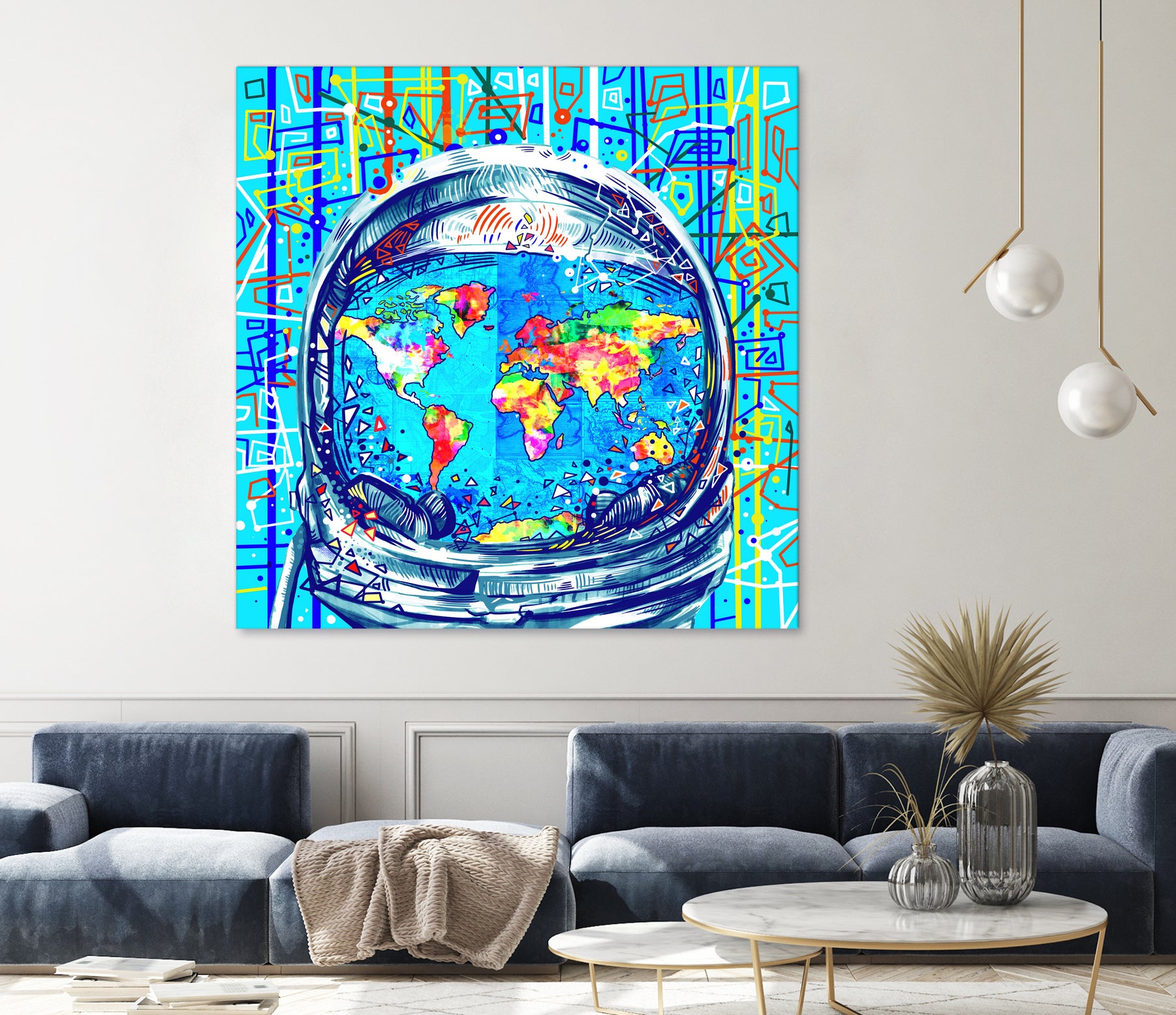 astronaut world map pop art by Bekim Mehovic on GIANT ART - blue digital painting