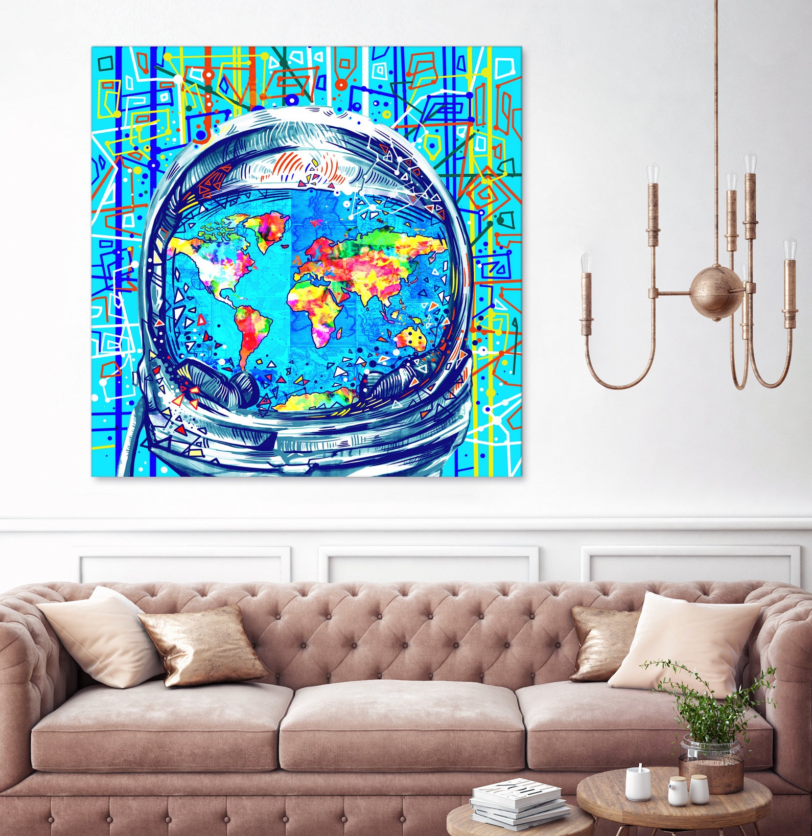 astronaut world map pop art by Bekim Mehovic on GIANT ART - blue digital painting