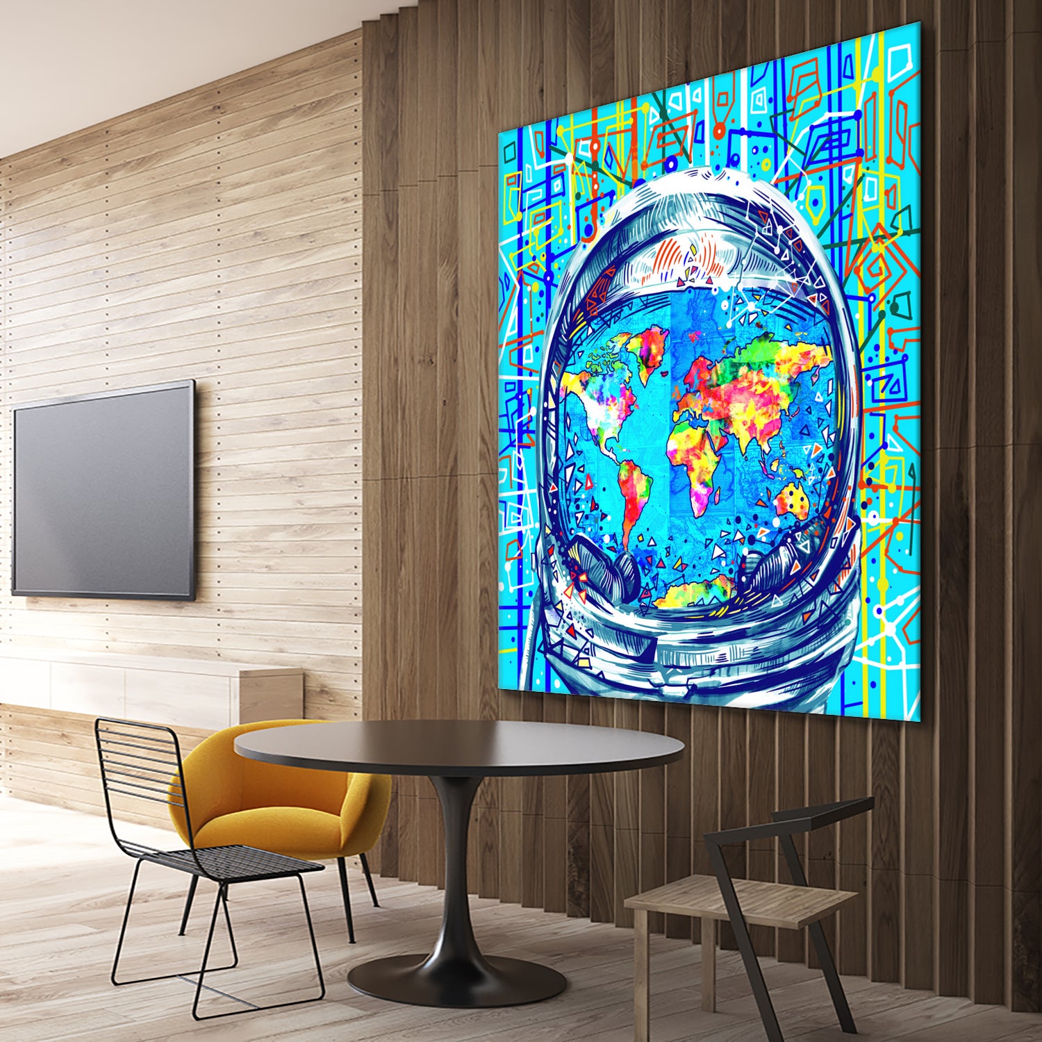 astronaut world map pop art by Bekim Mehovic on GIANT ART - blue digital painting