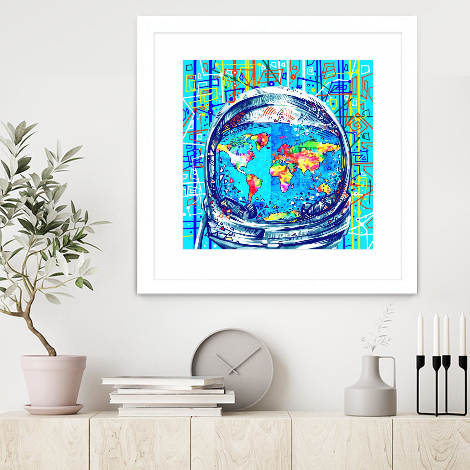 astronaut world map pop art by Bekim Mehovic on GIANT ART - blue digital painting