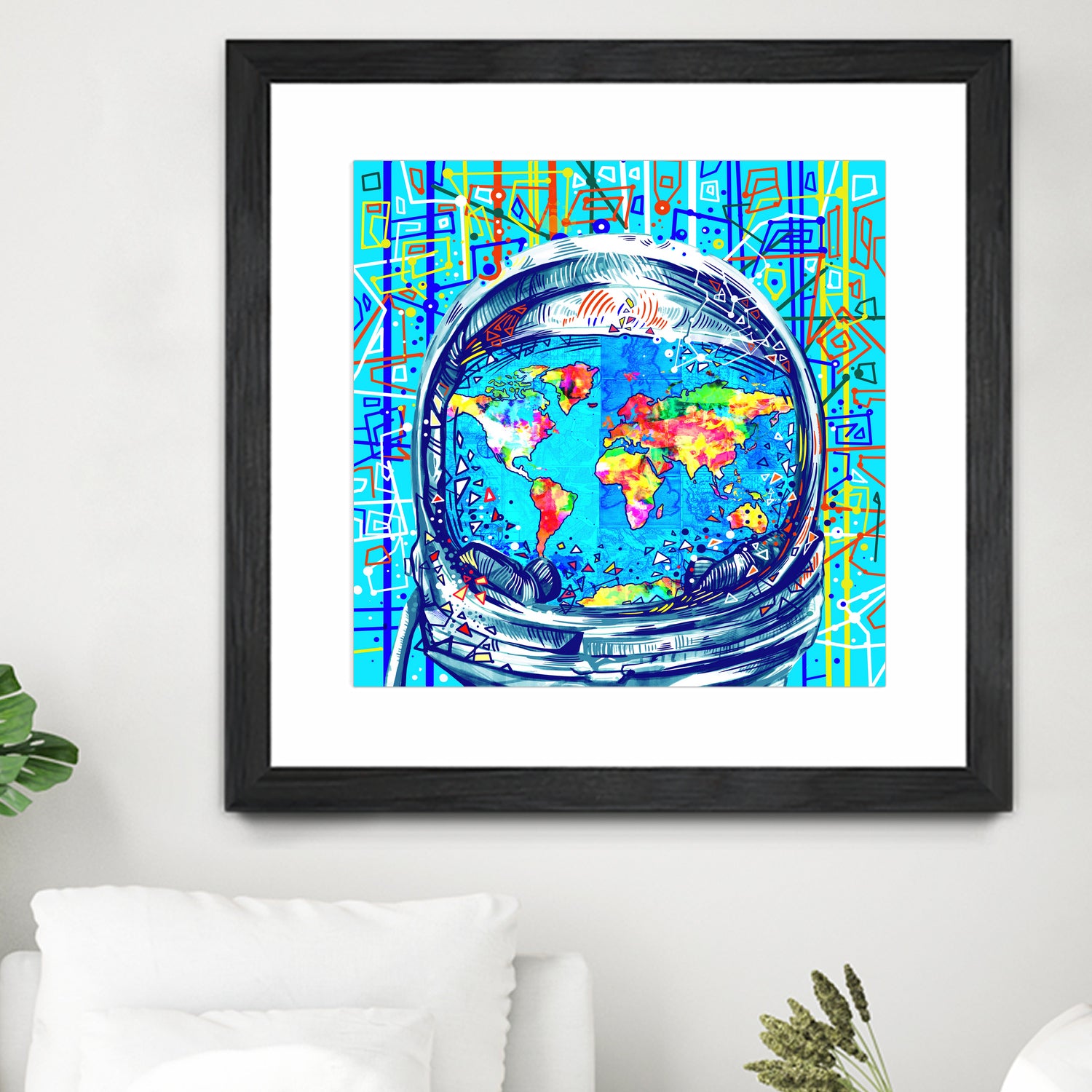 astronaut world map pop art by Bekim Mehovic on GIANT ART - blue digital painting