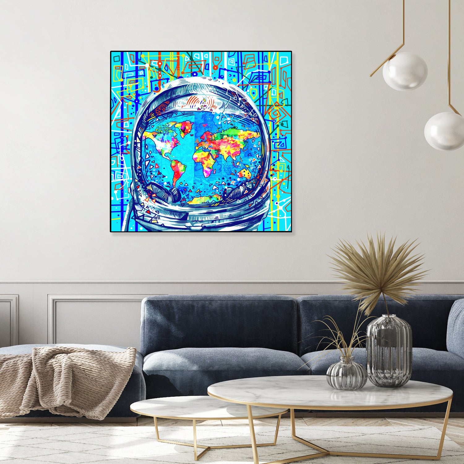 astronaut world map pop art by Bekim Mehovic on GIANT ART - blue digital painting