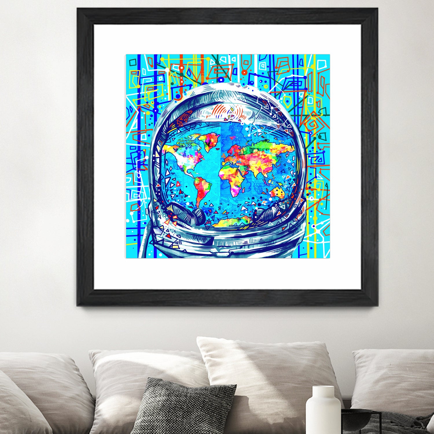 astronaut world map pop art by Bekim Mehovic on GIANT ART - blue digital painting