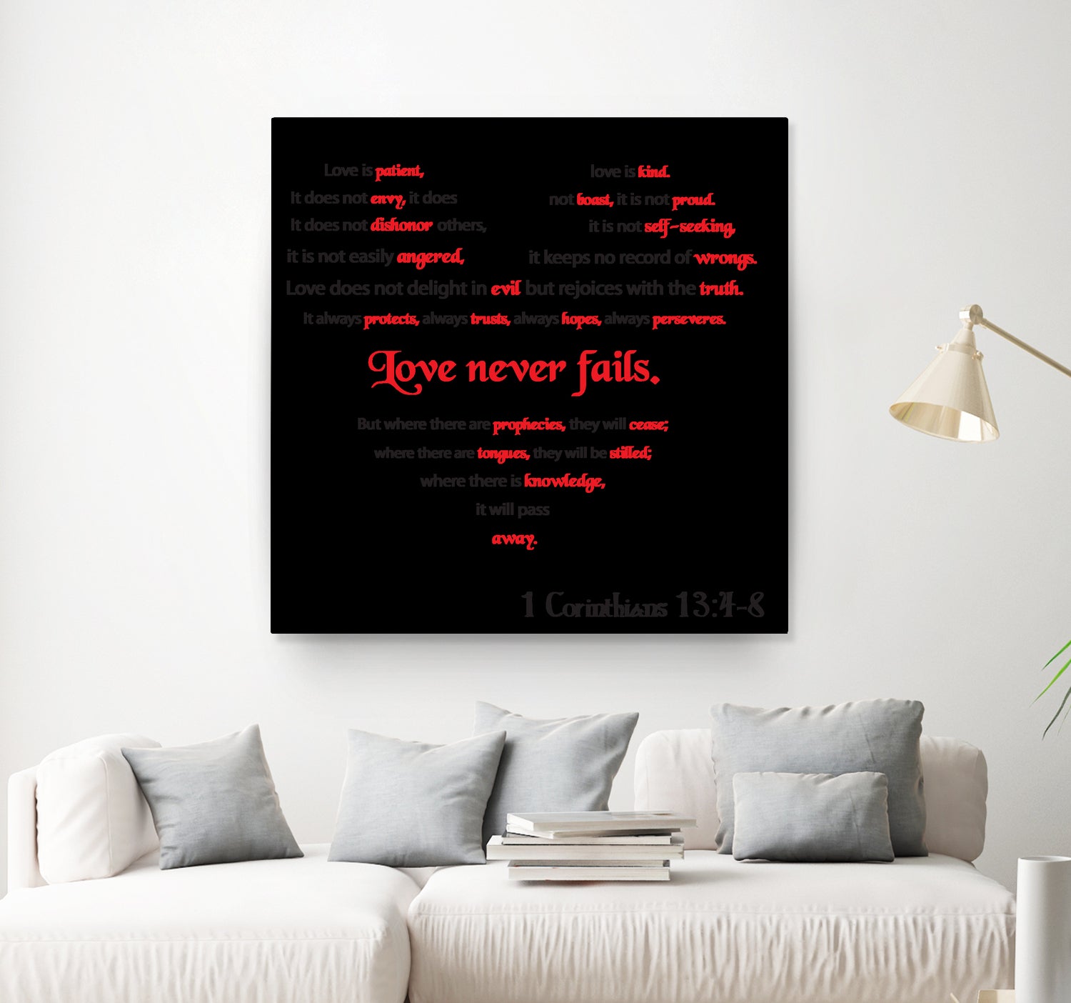 Love Never Fails by Colleen Cary on GIANT ART - white typography