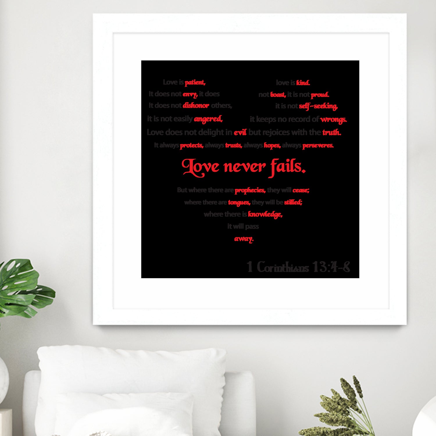 Love Never Fails by Colleen Cary on GIANT ART - white typography