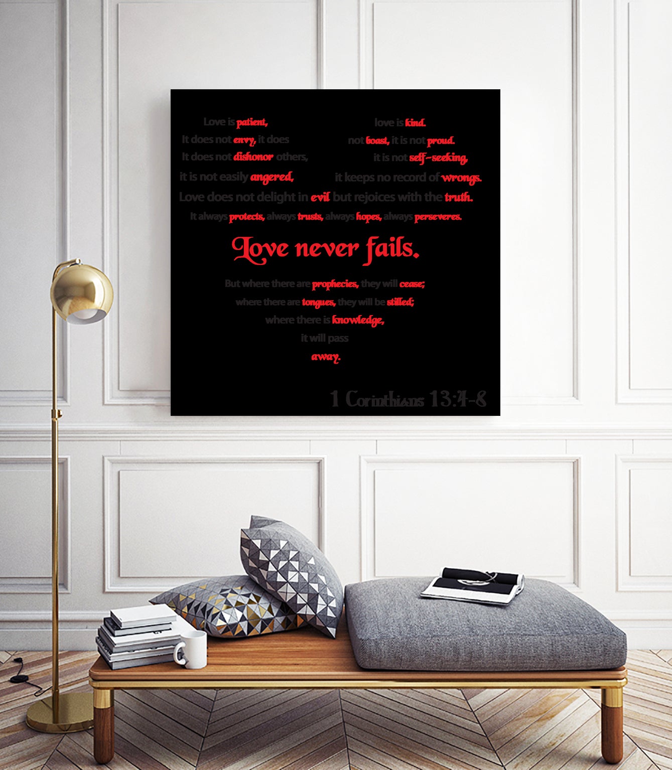 Love Never Fails by Colleen Cary on GIANT ART - white typography