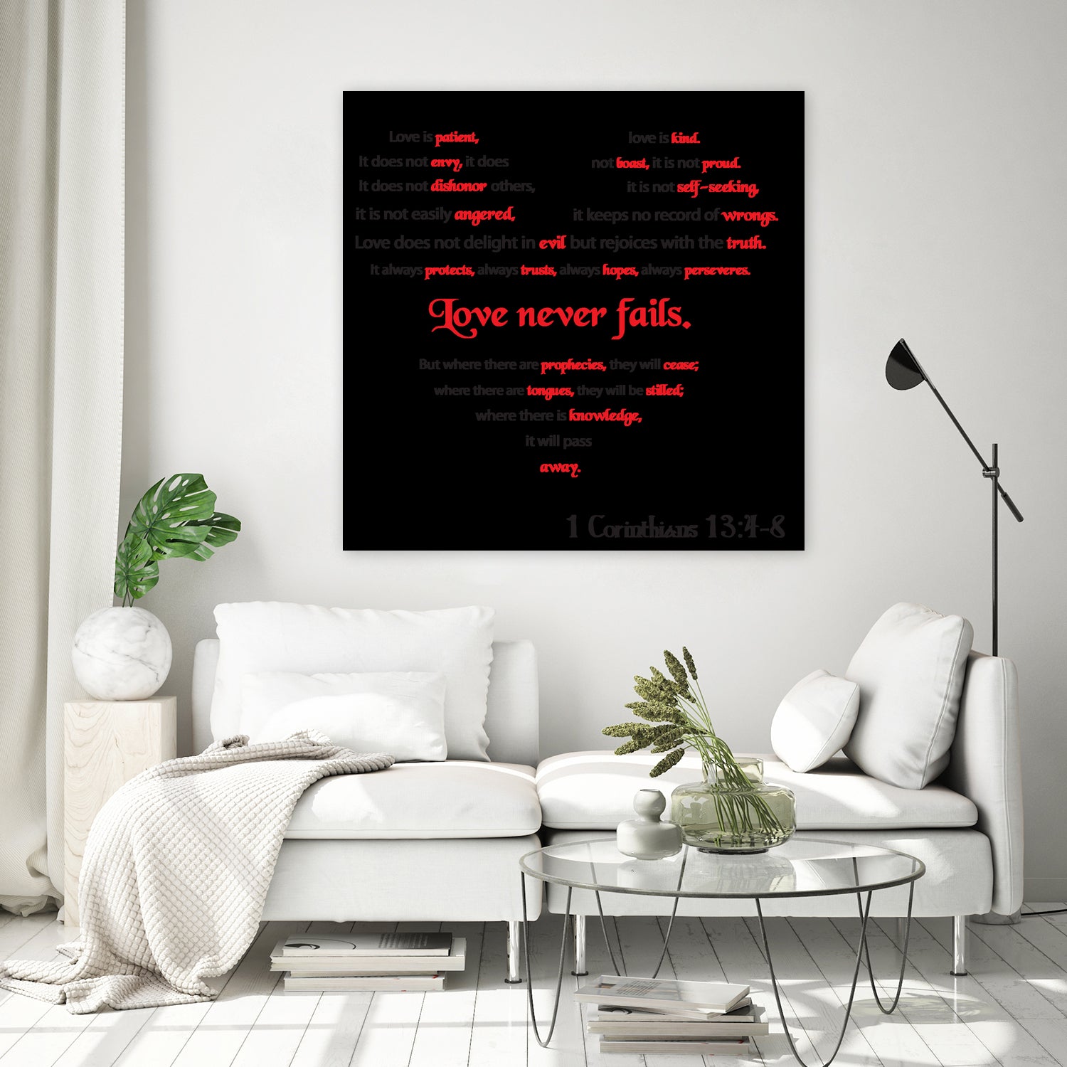 Love Never Fails by Colleen Cary on GIANT ART - white typography