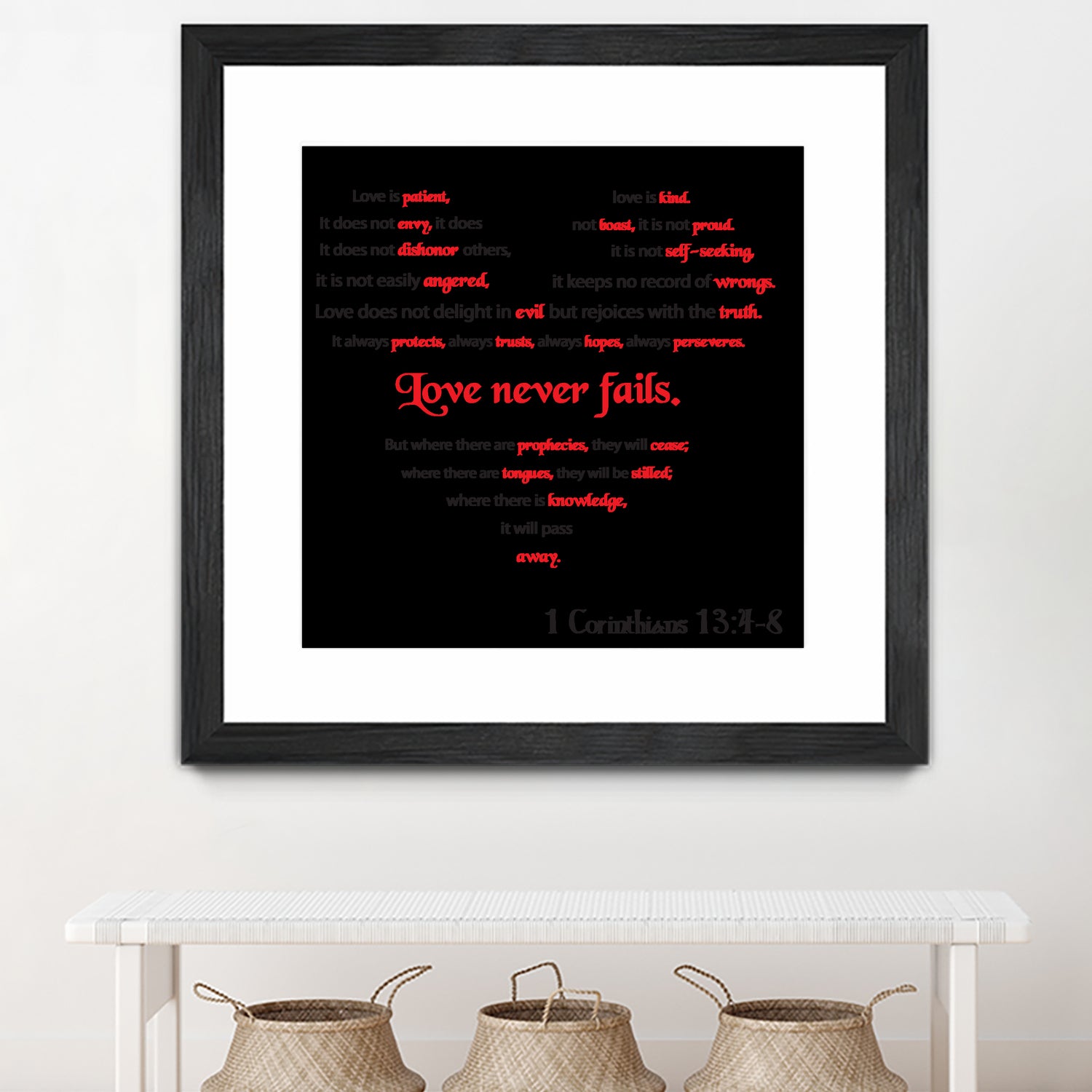 Love Never Fails by Colleen Cary on GIANT ART - white typography