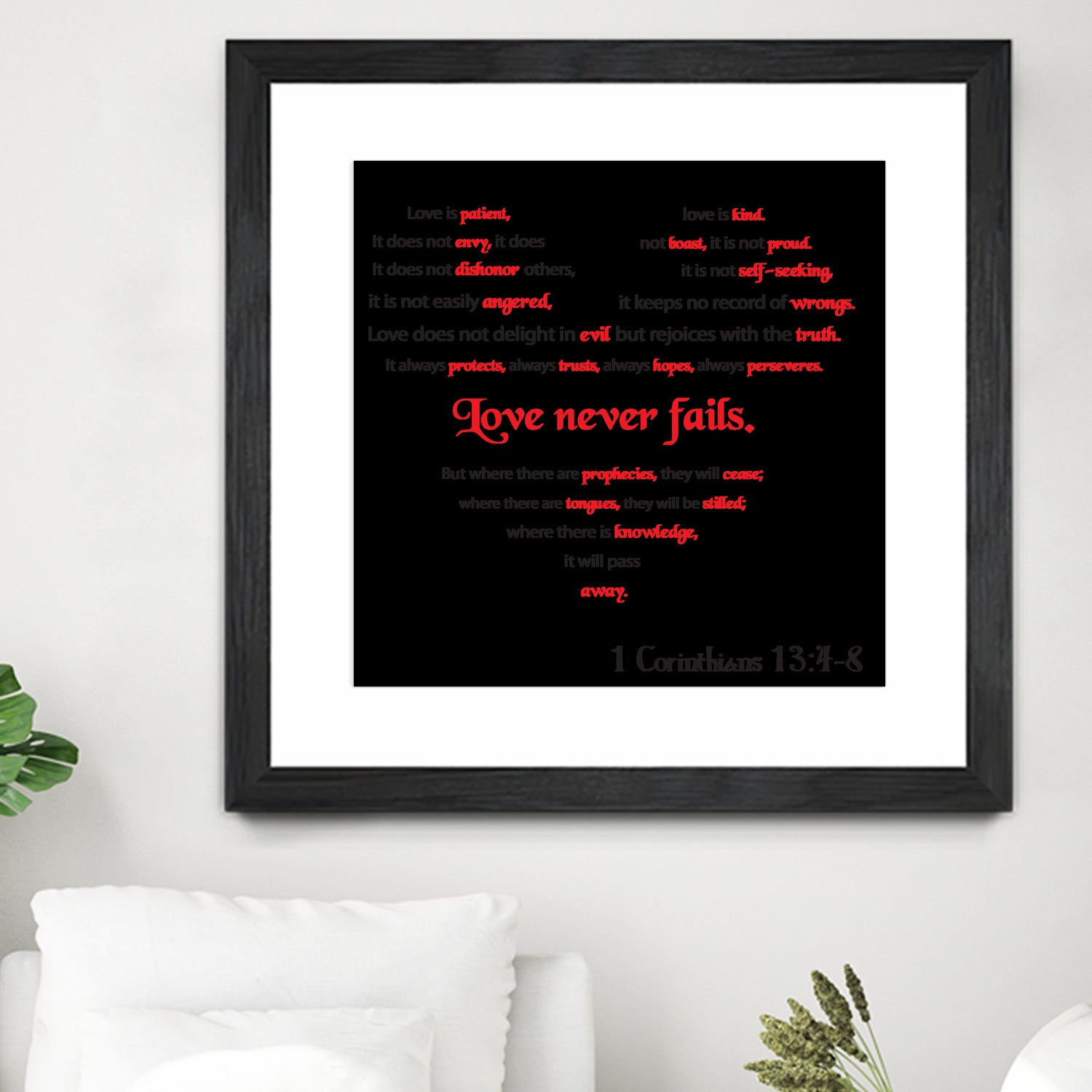 Love Never Fails by Colleen Cary on GIANT ART - white typography