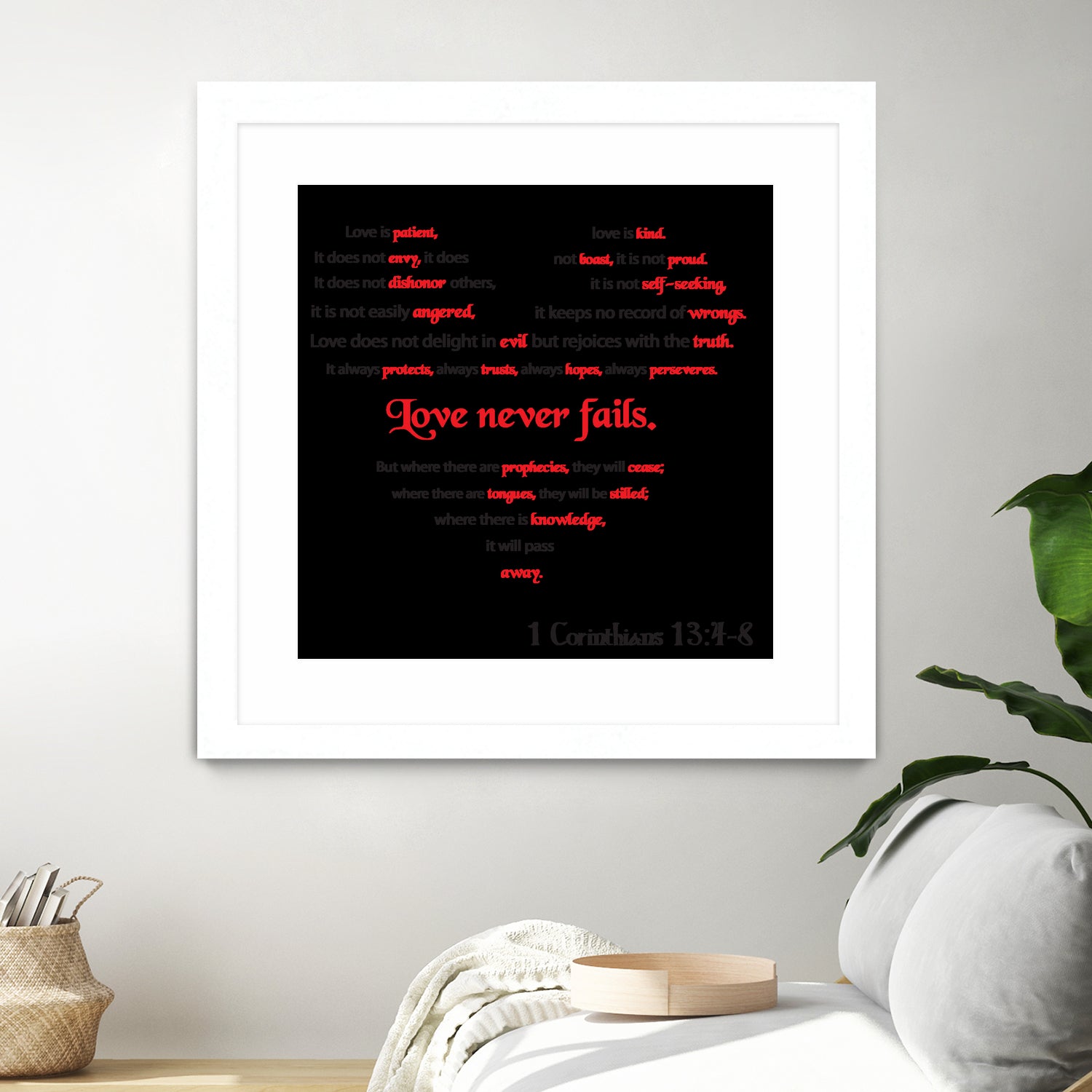 Love Never Fails by Colleen Cary on GIANT ART - white typography