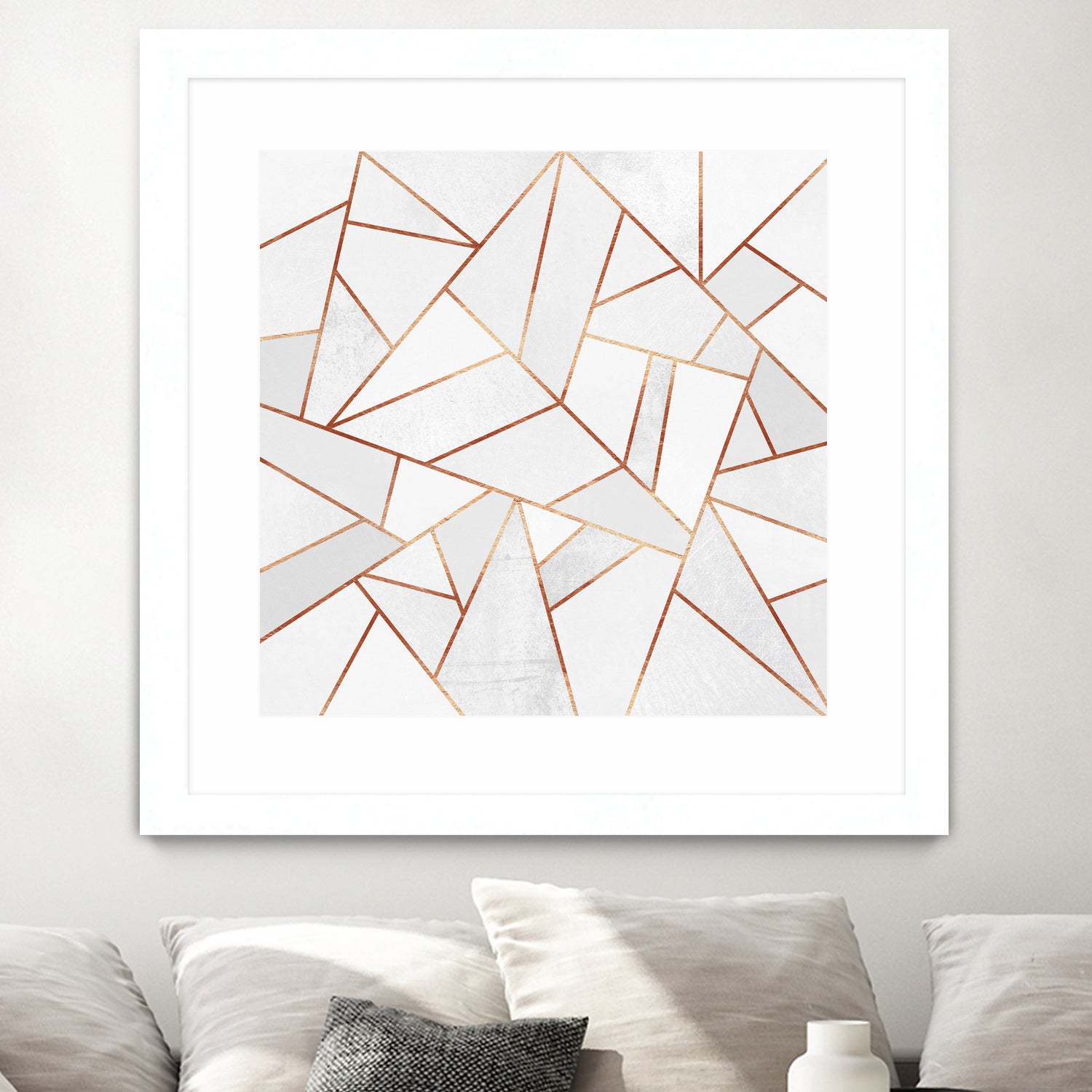 White Stone and Copper Lines by Elisabeth Fredriksson on GIANT ART - white digital painting