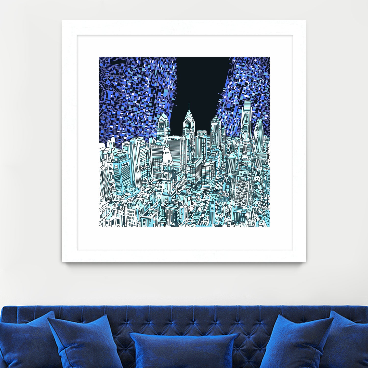 philadelphia cityscape abstract by Bekim Mehovic on GIANT ART - blue digital painting