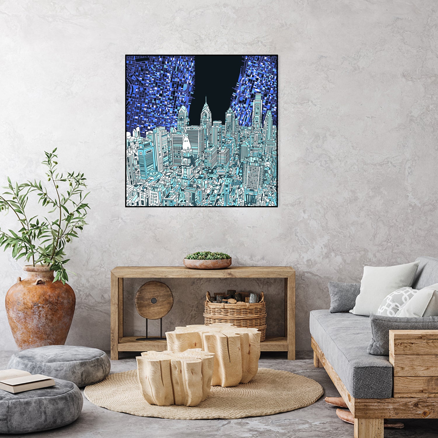 philadelphia cityscape abstract by Bekim Mehovic on GIANT ART - blue digital painting