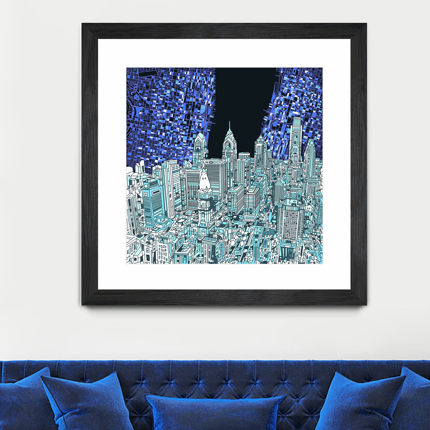 philadelphia cityscape abstract by Bekim Mehovic on GIANT ART - blue digital painting