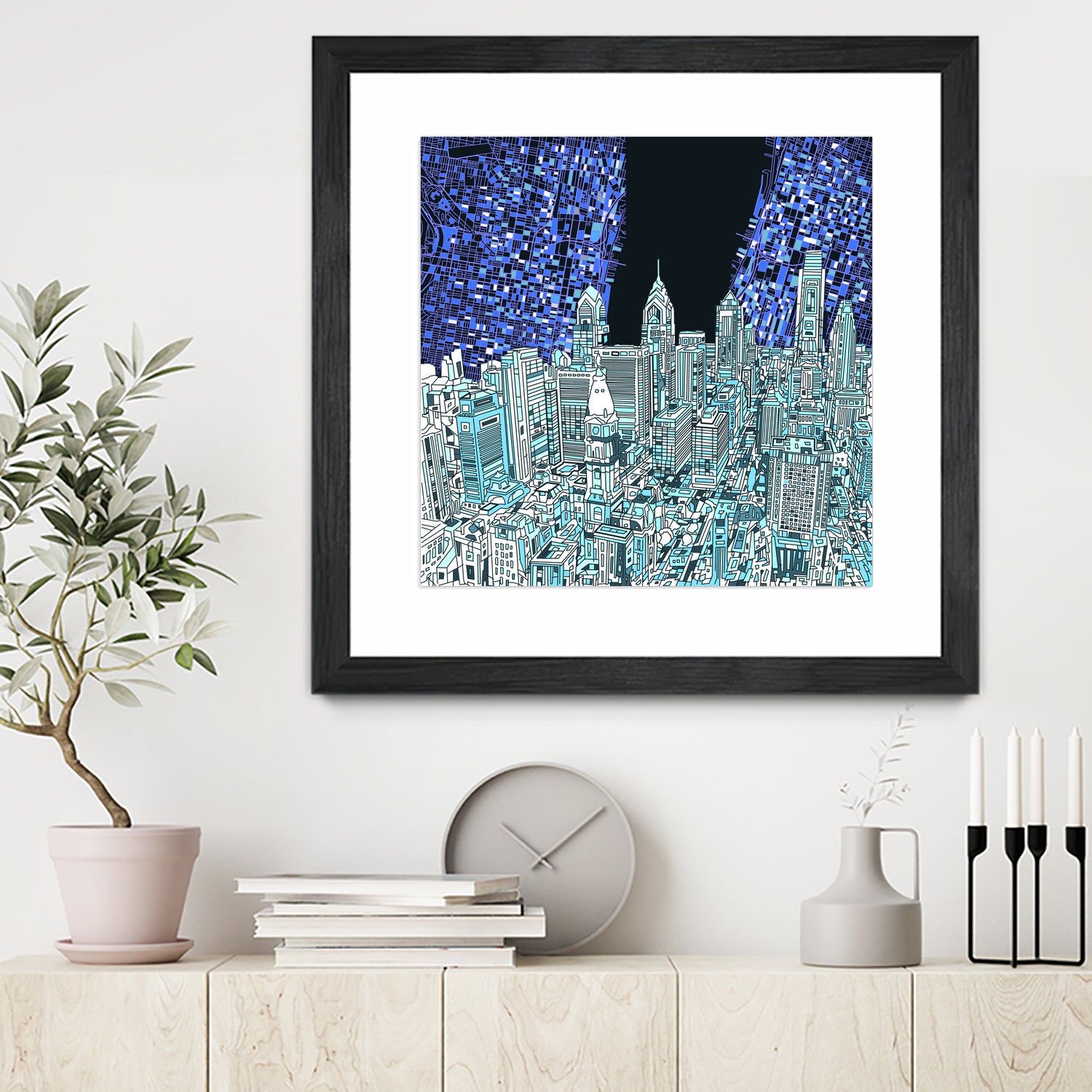 philadelphia cityscape abstract by Bekim Mehovic on GIANT ART - blue digital painting