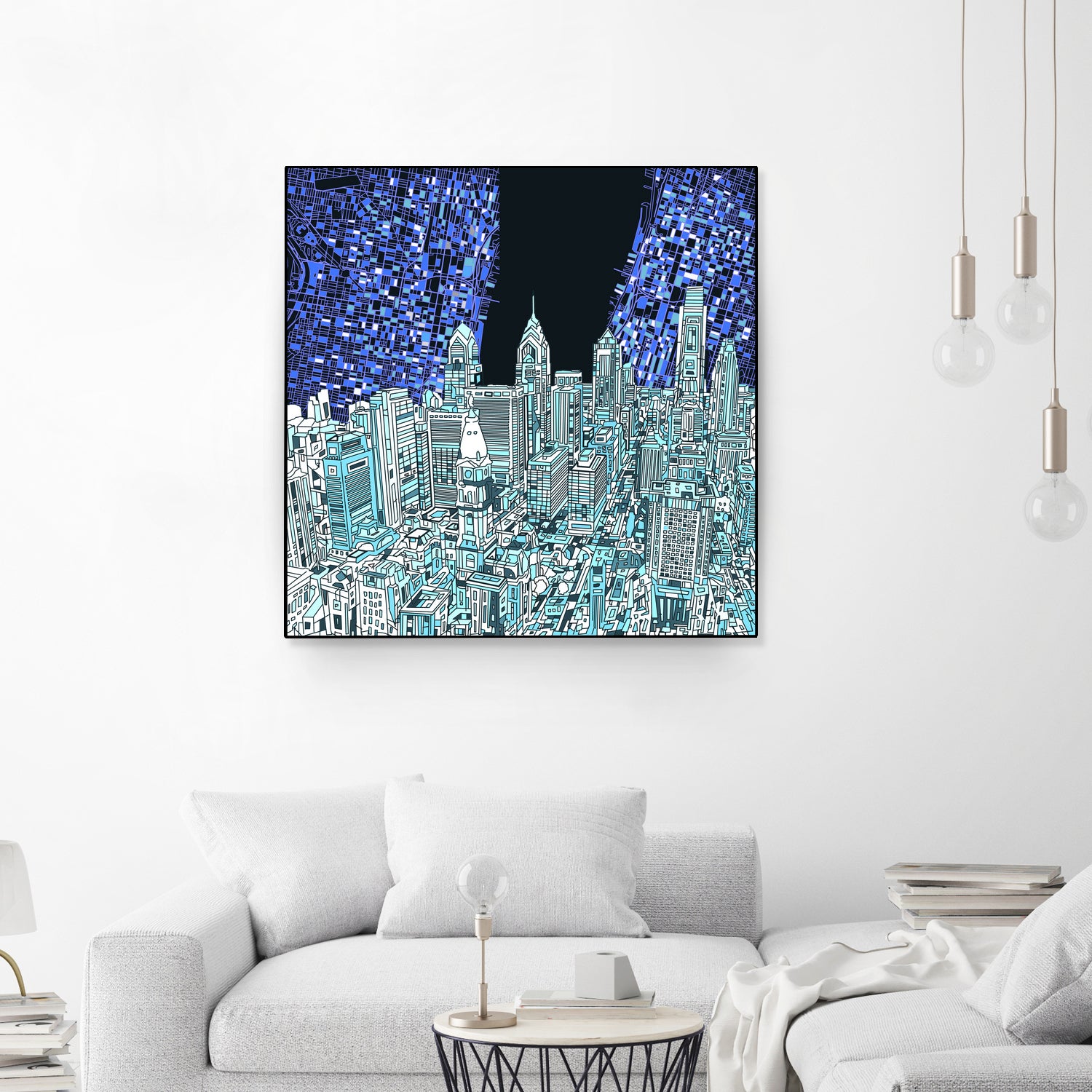 philadelphia cityscape abstract by Bekim Mehovic on GIANT ART - blue digital painting