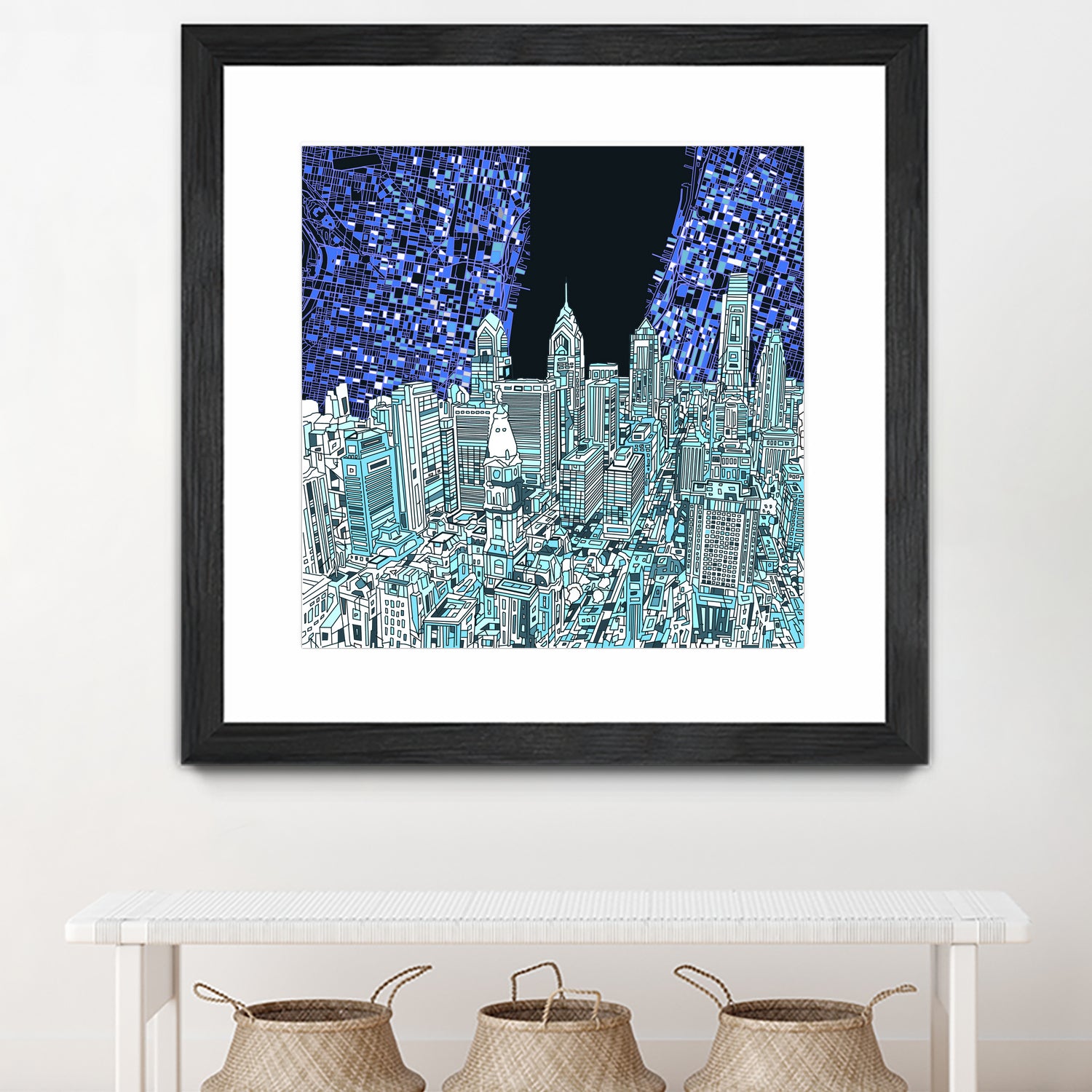 philadelphia cityscape abstract by Bekim Mehovic on GIANT ART - blue digital painting