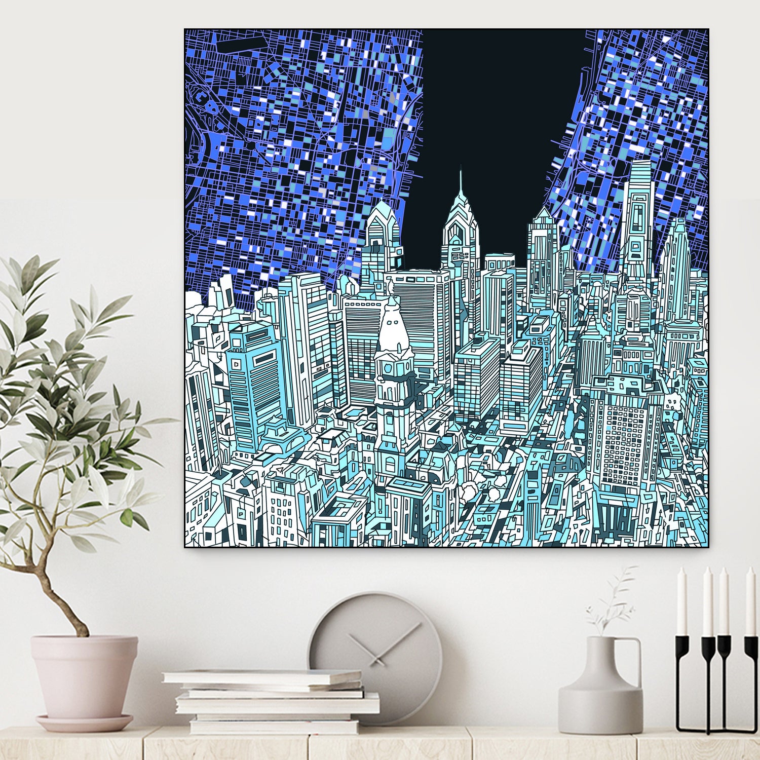 philadelphia cityscape abstract by Bekim Mehovic on GIANT ART - blue digital painting