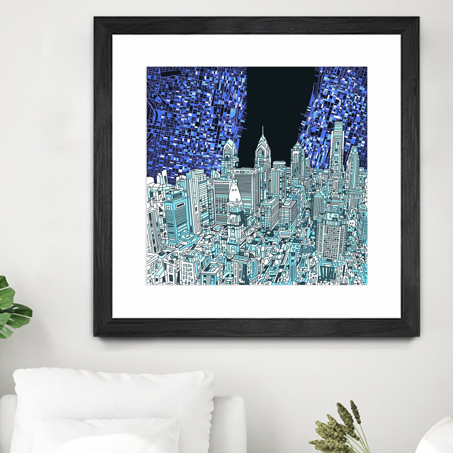 philadelphia cityscape abstract by Bekim Mehovic on GIANT ART - blue digital painting